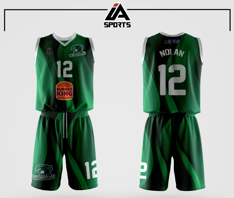 Tenue basketball personnalisée IA SPORTS — maillot et short verts US Sandillon